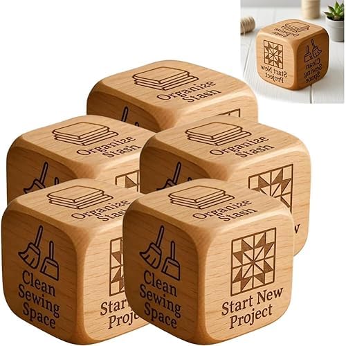 Quilters Dice,Baking/Party/Knitting Activity Dice,Handmade Wooden Decision Dices with 6 Engraved Tasks,Fun Gift for Quilters,Various Fun Creative Tool Gift for DIY Craft Lover (5 pcs) von Generisch