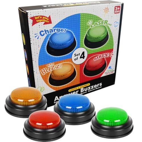 Quiz Buzzer von Tasten, leichter Sound, schnelle Glocke | 4er-Pack Quiz-Buzzer für Wettbewerbe, Familienfeiern, Spielshows, Schulaktivitäten, Toy-Challenge Debatte von Generisch