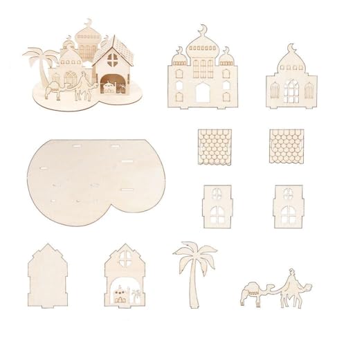 Ramadan Schloss Puzzle Ornamente Holzhandwerk Naher Osten Mondfest Kinderpuzzle Handgefertigt Dreidimensional von Generisch
