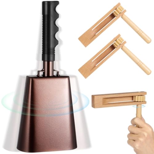 Rassel aus Holz und Kuhglocke, Metall, 25,4 cm, traditionelles Matraca-Spielzeug, Griff mit Kuhglocke, Instrument, Musik-Percussion, Cheering, Kit Maker Noise 3 Stück, für Partys, Hochzeiten Rassel aus Holz und Kuhglocke, Metall, 25,4 cm, traditionelles Matraca-Spielzeug, Griff mit Kuhglocke, Instrument, Musik-Percussion, Cheering, Kit Maker Noise 3 Stück, für Partys, Hochzeiten von Generisch