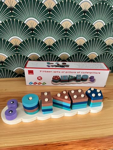Raupen-Steckspiel aus Holz, Motorik-Lernspielzeug mit geometrischen Formen, Sortier- und Stapelspiel für Kinder ab 3 Jahre von Generisch