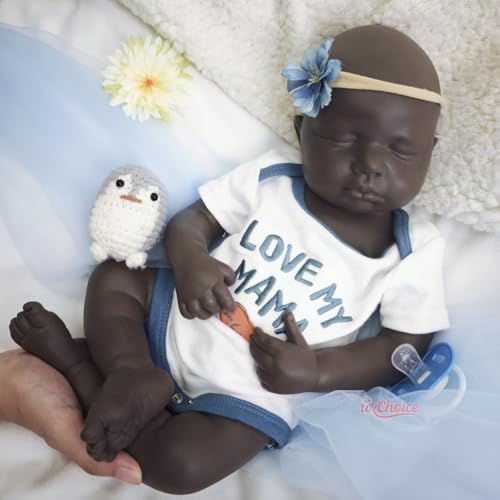 Realistische, unbemalte Reborn-Babypuppe aus Silikon – 50 cm großes, schlafendes Neugeborenes mit afroamerikanischem Hintergrund für lebensechtes Kuscheln und Gesellschaft (Girl) von Generisch