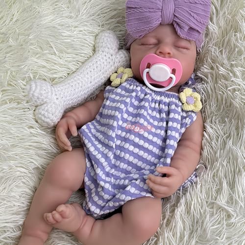 Realistische Ganzkörper-Silikon-Babypuppe mit geöffnetem Mund, 45 cm große, lebensechte Reborn-Puppe, schlafendes Mädchen, handgefertigt, bemalt für Sammler von Generisch