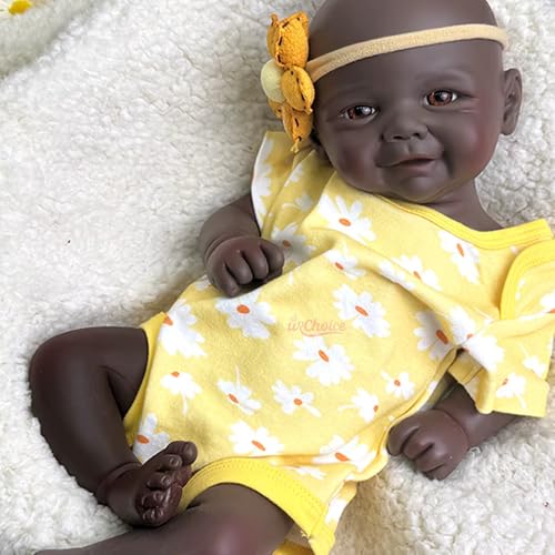 Realistische Silikon-Babypuppe, 43 cm, handbemalt/unlackiert, schwarzes Baby Mädchen mit süßem Lächeln, lebensechte Ganzkörper-Puppe aus Platin-Silikon (bemalt) von Generisch