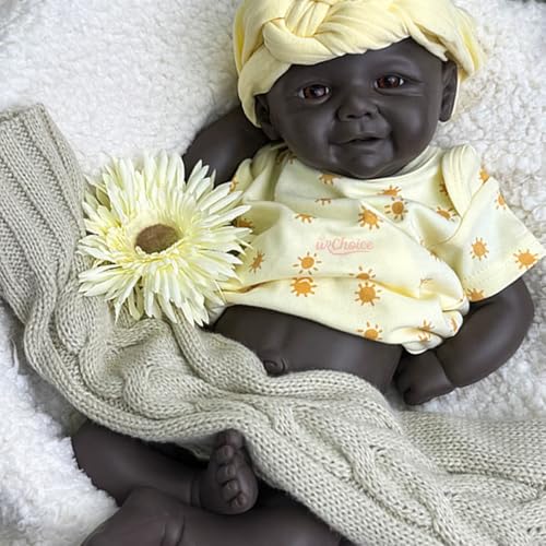 Realistische Silikon-Babypuppe, 43 cm, handbemalt/unlackiert, schwarzes Baby Mädchen mit süßem Lächeln, lebensechte Ganzkörper-Puppe aus Platin-Silikon (unbemalt) von Generisch