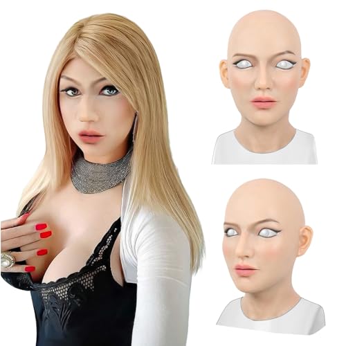 Realistische Silikon-Frauenkopfmaske, volle Frauen-Gesichtsmaske, Verkleidung, Crossdresser für Cosplay (01, one size) von Generisch
