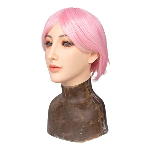Realistische Silikon-Kopfmaske für Crossdresser, Transgender, männlich zu weiblich, Halloween, Cosplay, weiche Requisiten, Make-up-Maske von Generisch