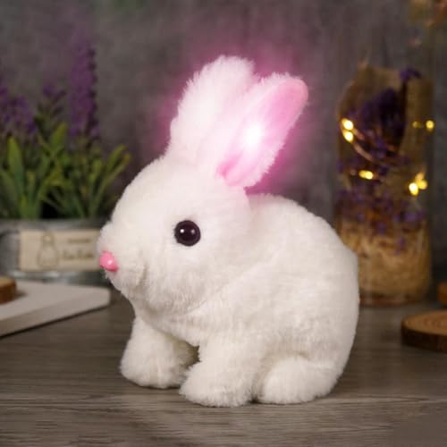 Realistisches Hasenspielzeug für Kinder, realistisches Kaninchenspielzeug mit Sprungaktion | Bunny Simulierte Kaninchenpuppe, hüpfter Robotertier, Springen, zuckende Nase, wackelige Ohren von Generisch