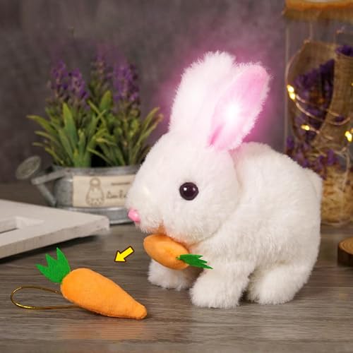Realistisches Hasenspielzeug für Kinder, realistisches Kaninchenspielzeug mit Sprungaktion | Bunny Simulierte Kaninchenpuppe, hüpfter Robotertier, Springen, zuckende Nase, wackelige Ohren von Generisch