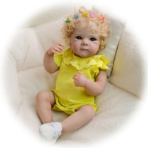 Reborn Baby Mädchen 45CM Reborn Puppen Lebensecht Baby Puppe Wie Echtes Lockiges Haar Babypuppe Voll Körper Vinyl Silikon Spielzeug für Kinder ab 3 Jahren von Generisch