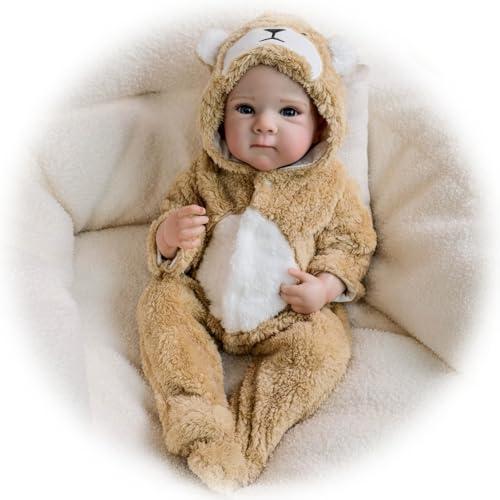 Reborn Baby Puppe 45 cm Lebensechte Kleinkindpuppe Sieht echt aus Ganzkörper Vi-NYL Silikon Simulierte Neugeborenen Babypuppe Kinder Spielzeug für Geburtstag und Weihnachten, Blaue Augen von Generisch