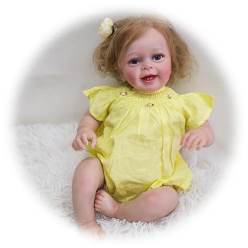 Reborn Baby Puppe Mädchen 60CM Lächelnd Neugeborene Babypuppen Das Sieht echt aus Weicher Stoffkörper Handgefertigtes Spielzeug wiedergeborene Kleinkindpuppen für Geburtstagsgeschenk Puppen von Generisch
