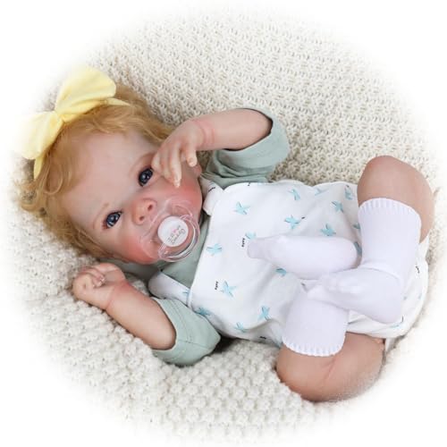 Reborn Baby Puppen 18 Zoll Realistische Neugeborene Babypuppe Weichem Vinyl Tuch Körper Lebensechte Echte Babygröße Kleinkindspielzeug für Kinder ab 3 Jahren als, Blaue Augen von Generisch