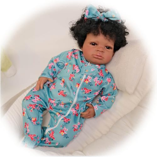 Reborn Baby Puppen Lebensecht 49CM Reborn Babypuppe Mädchen Wie Echt Neugeborenen Babypuppen Schwarze Haut Vinyl Silikon Baby Puppe Reborn Puppen Spielzeug von Generisch