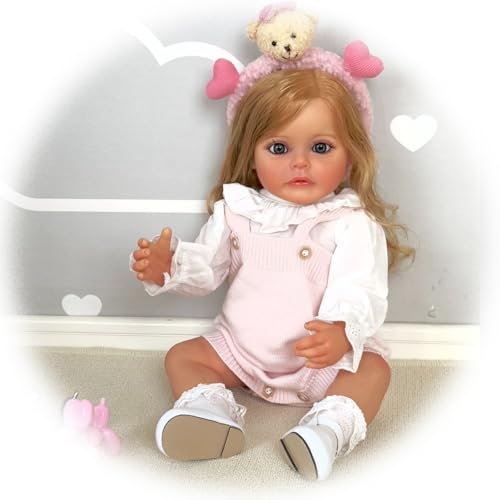 Reborn Baby Puppen Mädchen Lebensechte 22 Zoll Realistische Wiedergeborene Babypuppen Weicher Vinyl Silikon Real Life Neugeborenes Baby Puppe Geschenke Spielzeug für Kinder im Alter von 3+ von Generisch