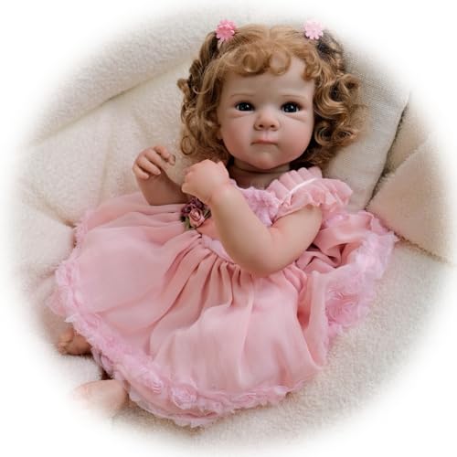 Reborn Babypuppe 48 cm Lebensechte Weiche Vinyl Silikon Mädchen Handgemachte Neugeborene Puppen Blonde lockige Haare Baby Puppe Spielzeug Geschenk für Kinder im Alter von 3+ von Generisch