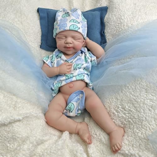Reborn-Babypuppe aus Silikon, 18,5 Zoll realistische Ganzkörper-Babypuppe aus Silikon, schlafendes, bewegliches Neugeborenes, weich und waschbar, Senioren und Kinder (Boy) von Generisch