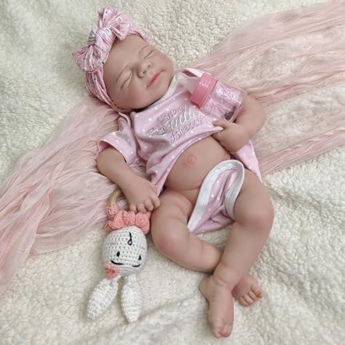 Reborn-Babypuppe aus Silikon, 18,5 Zoll realistische Ganzkörper-Babypuppe aus Silikon, schlafendes, bewegliches Neugeborenes, weich und waschbar, Senioren und Kinder (Girl) von Generisch