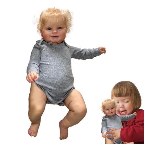 Reborn-Puppe für Kleinkinder – bewegliche Silikon-Reborn-Babys, weiche Silikon-Kleinkindpuppe | Wiedergeborene Babypuppe mit lockigem Haar, 20 Zoll echte, blonde, lockige, wiedergeborene Babys für Kin von Generisch