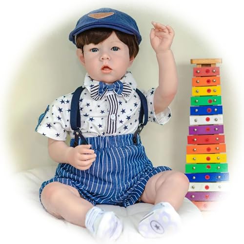 Reborn Puppen Junge 28 Zoll 70 cm Riesige Größe Wiedergeborene Babypuppe Weicher Stoffkörper Lebensecht Neugeborenes Baby Doll Kleinkindpuppen Geburtstags Spielzeug für Alter 3+ von Generisch