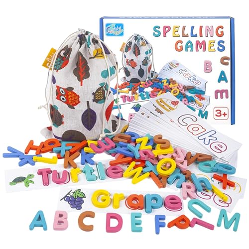 Rechtschreibspiele - Word-Flash-Karten Alphabet | Buchstaben-Wortblöcke | Holzbuchstaben und Zahlen Spielzeug | Lernspielzeug | Englisches Zauberspiel für von Generisch