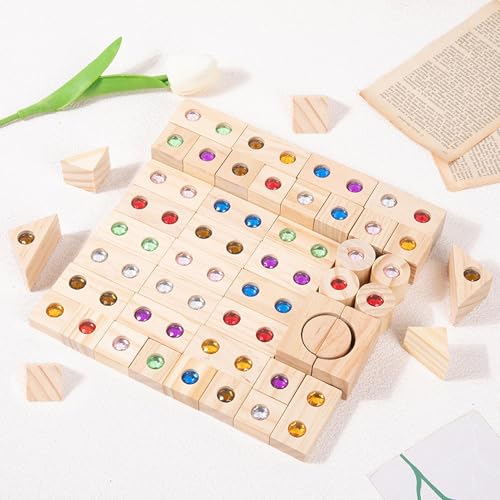 Regenbogen-Stapelspielzeug Aus Holz, Regenbogen Stapelblock, Holz Kinder-Blockierset Für Den Regenbogenbau, Regenbogenturm-Stapelspiel Aus Acryl Mit Acryl Diamant , Lernspielzeug Für Kinder (50st) von Generisch