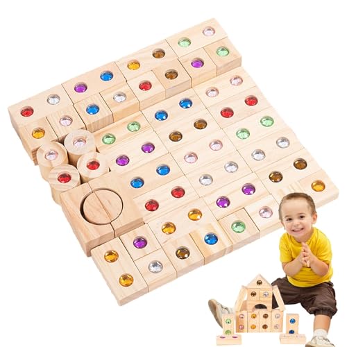 Regenbogen Stapelturm | Acryl Bausteine Kinder Regenbogen | Sensorische Bausteine | Holzbausteine Set Mit Acryl Edelsteins Für Kinder Ab 3 Jahren von Generisch
