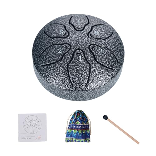 Regentrommel für den Garten im Freien | Zungentrommel Regenspiel | Stresstrommel | Metall und Holz, 8x8cm, langlebig mit Stock und Handbuch, ideal für Meditation und Heilung | Schwarz/Grün/Grau von Generisch