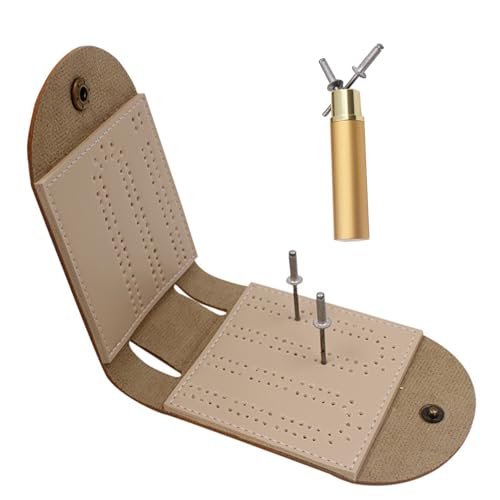 Reise-Cribbage-Board in Lederhülle-2-Track-Falten-Cribbage-Spiel mit Metallstiften und Lagerung-perfekt für Unterhaltung, Familienversammlungen und Feiertagsfeiern von Generisch