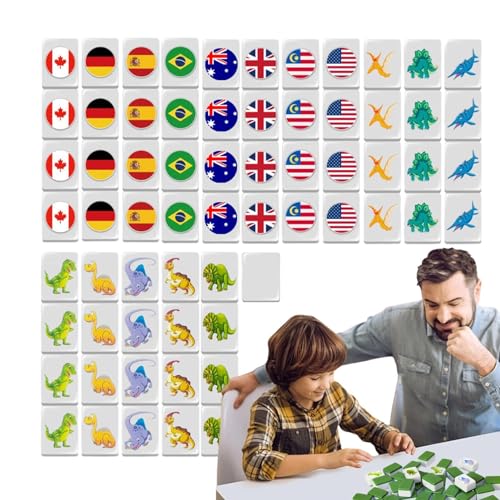Reise-Mahjong-Sets – Block-Puzzle-Mahjong-Set, MAh Jong Nationalflagge, 64 Mahjong-Fliesen, tragbares Spielset für Kinder und Erwachsene von Generisch