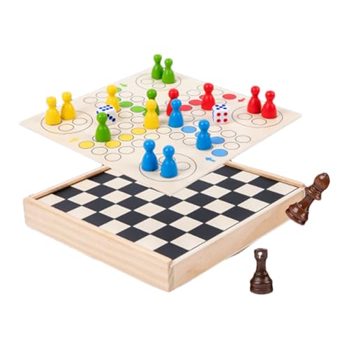 Reiseschach, Kinderschachspiel,2-in-1 tragbares fliegendes Schachbrett | Puzzle Fliegende Schachbretter aus Holz, tragbares Reiseschachspiel für Anfänger mit fliegendem Schachbrett von Generisch