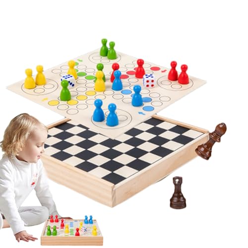 Reiseschachspiel,Reiseschach - Fliegendes Schach für Kinder, 2-in-1-Sets,Holzschachspiel, Puzzle-Brettspiel für Erwachsene und Kinder mit fliegenden Schachfiguren und Aufbewahrungsbox von Generisch
