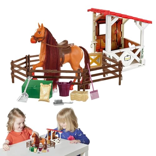 Reitspielset,estall-Spielset,Figur Spielzeug Abnehmbares Reitspielset | Realistisches vorgetäuschtes Tierspielzeug Farm Horse Club für Geburtstag und Feiertage von Generisch