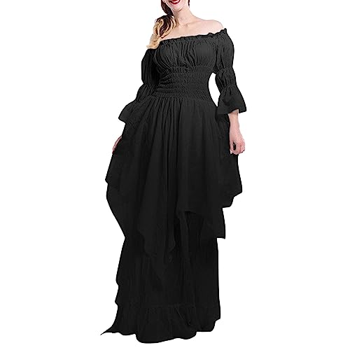 Renaissance Kleid Damen Mittelalter Chemise Irisch Boho Lange Kleider Mittelalterliche Halloween Cosplay Kleid mit Trompetenärmel Party Kostüm Retro Karneval Festlich Maxikleid Renaissance Kleid Damen Mittelalter Chemise Irisch Boho Lange Kleider Mittelalterliche Halloween Cosplay Kleid mit Trompetenärmel Party Kostüm Retro Karneval Festlich Maxikleid von Generisch