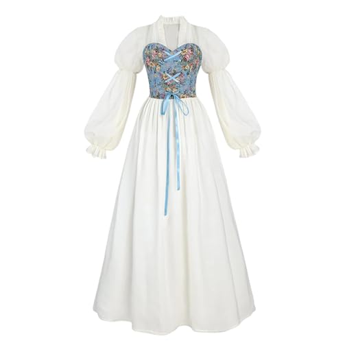 Renaissance-Kleid – viktorianisches Kostüm | Vintage Mittelalter Outfit | Viktorianisches Puffärmel Feenkostüm mit Rüschen | Hexe Vintage Kleid für Cosplay, Halloween und Festivals von Generisch