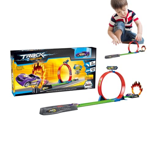 Rennautobahn, Kinderrennbahn,Safe-Track-Wagenset - Hochgeschwindigkeits-Slalom-Rennbahn-Set, Eisenbahn-Rennbahn-Spielset, Flexibles Automodell-Spielzeug für Kinder von Generisch
