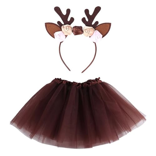 Rentier Kostüm Damen, Rentier Kostüm Erwachsene Damen - Rentier Haarreif und Tüllrock Temporäre Tattoos Socken Reh Kostüm Tierkostüm für Karneval Kostüm Faschingskostüme Cosplay Mottoparty von Generisch