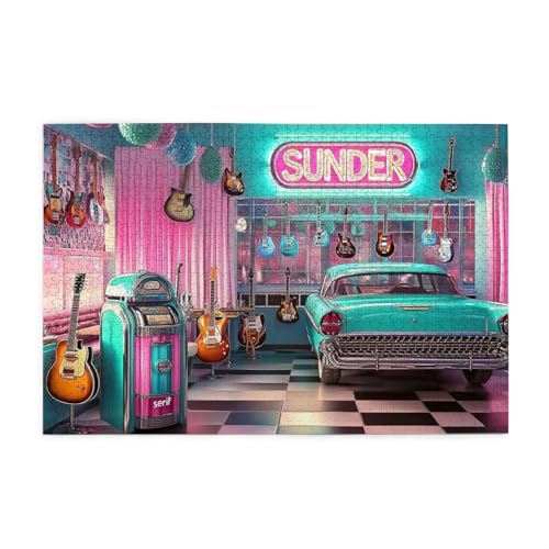Retro Musik Party 1000 Teile Puzzle für Erwachsene Holzpuzzles für Erwachsene Geschenke Wohnkultur von Generisch