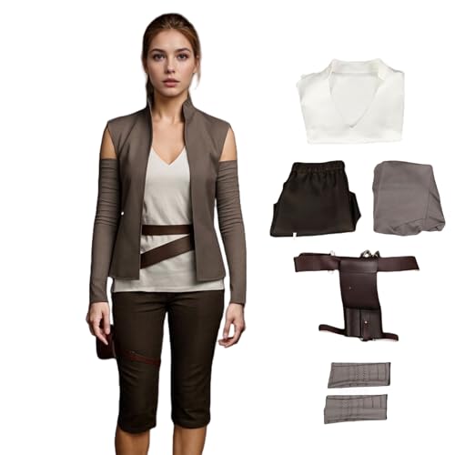 Rey-Kostüm, Cosplay, Luke's Studenten-Cosplay-Anzug, Rey-Battle-Outfits mit Gürtel und Armschutz für Halloween, Karneval, Party (Braun, L) von Generisch