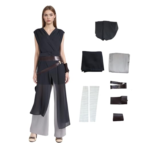 Rey-Kostüm, Cosplay, Luke's Studenten-Cosplay-Anzug, Rey-Battle-Outfits mit Gürtel und Armschutz für Halloween, Karneval, Party (Schwarz, Größe 2XL) von Generisch