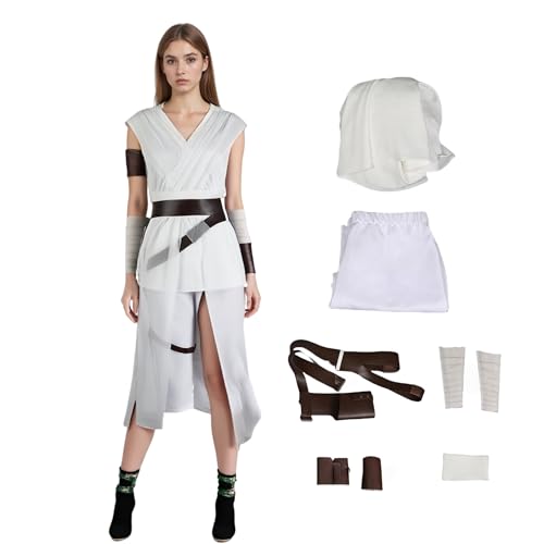 Rey-Kostüm, Cosplay, Luke's Studenten-Cosplay-Anzug, Rey-Battle-Outfits mit Gürtel und Armschutz für Halloween, Karneval, Party (Weiß, Größe 3XL) von Generisch