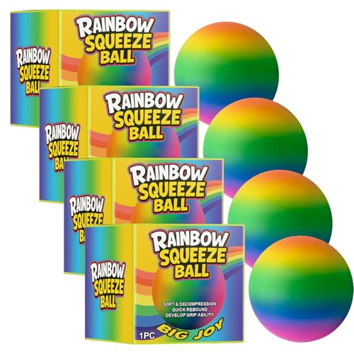 Riesiger 4-Zoll-Regenbogen-Stressball für Erwachsene Kinder, Jumbo Big Squeeze Relief! Füllt Ihre gesamte Palme, 2X größer als Standard, Ultra-weicher Ball für Tiefe Stresslinderung (4Pcs) von Generisch