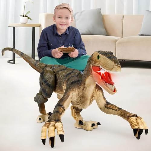 Riesiger ferngesteuerter Dinosaurier Spielzeug RC Dinosaurier Velociraptor mit LED-Licht Geräusch Gehen Rost Realistisch T-Rex Elektrischer Dinosaurier Velociraptor Licht Sounds Dinosaurier von Generisch