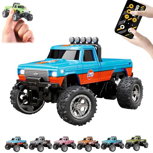 RipRush Mini Monster 1:64 Off-Road LED Alloy Racer, 2025 New 3-Speed Variable Speed Off-Road Vehicle with LED and Remote Control, Unleash Adventure, Build Skills (Blue-1,#A) von Generisch