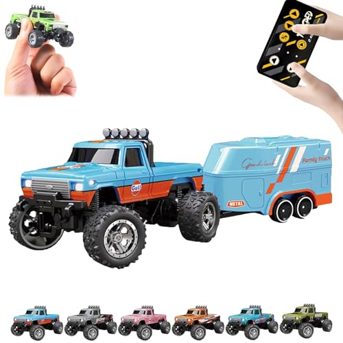 RipRush Mini Monster 1:64 Off-Road LED Alloy Racer, 2025 New 3-Speed Variable Speed Off-Road Vehicle with LED and Remote Control, Unleash Adventure, Build Skills (Blue-1,#B) von Generisch