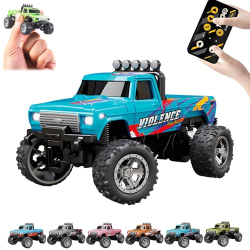 RipRush Mini Monster 1:64 Off-Road LED Alloy Racer, 2025 New 3-Speed Variable Speed Off-Road Vehicle with LED and Remote Control, Unleash Adventure, Build Skills (Blue-2,#A) von Generisch