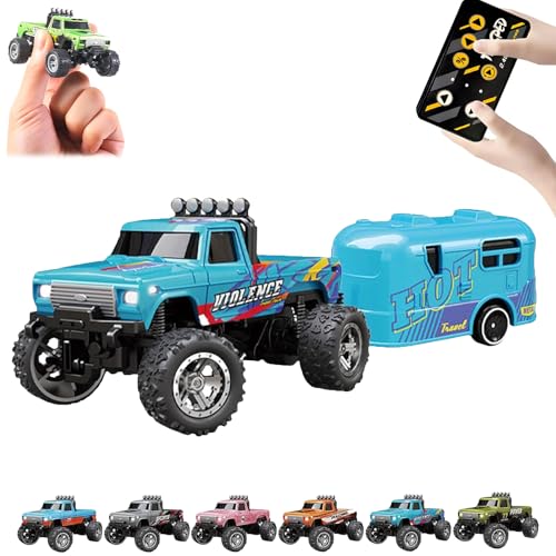 RipRush Mini Monster 1:64 Off-Road LED Alloy Racer, 2025 New 3-Speed Variable Speed Off-Road Vehicle with LED and Remote Control, Unleash Adventure, Build Skills (Blue-2,#B) von Generisch