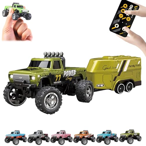 RipRush Mini Monster 1:64 Off-Road LED Alloy Racer, 2025 New 3-Speed Variable Speed Off-Road Vehicle with LED and Remote Control, Unleash Adventure, Build Skills (Green,#B) von Generisch
