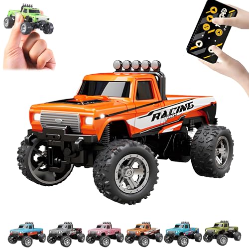 RipRush Mini Monster 1:64 Off-Road LED Alloy Racer, 2025 New 3-Speed Variable Speed Off-Road Vehicle with LED and Remote Control, Unleash Adventure, Build Skills (Orange,#A) von Generisch