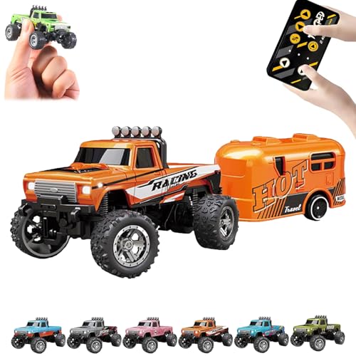 RipRush Mini Monster 1:64 Off-Road LED Alloy Racer, 2025 New 3-Speed Variable Speed Off-Road Vehicle with LED and Remote Control, Unleash Adventure, Build Skills (Orange,#B) von Generisch